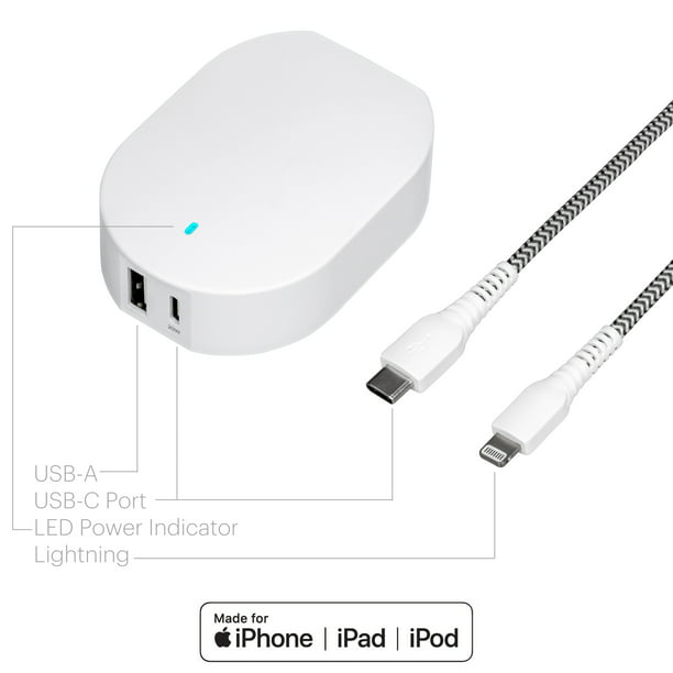USB C Fast Charger with USB C to C Cable& USB A to Lightning Cable 32W Dual Port Foldable Wall Charger with 20W USB C Power Adapter for iPhone 13/13 Pro/12/12 Pro/11/iPad/iPad Pro/Pixel/Samsung 